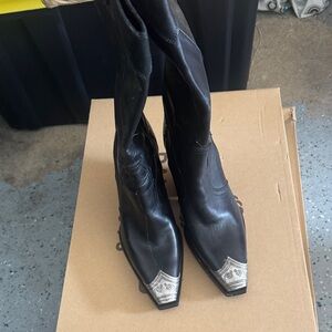 Freepeople Black Western Boots with Silver toes size 9 or eu 40